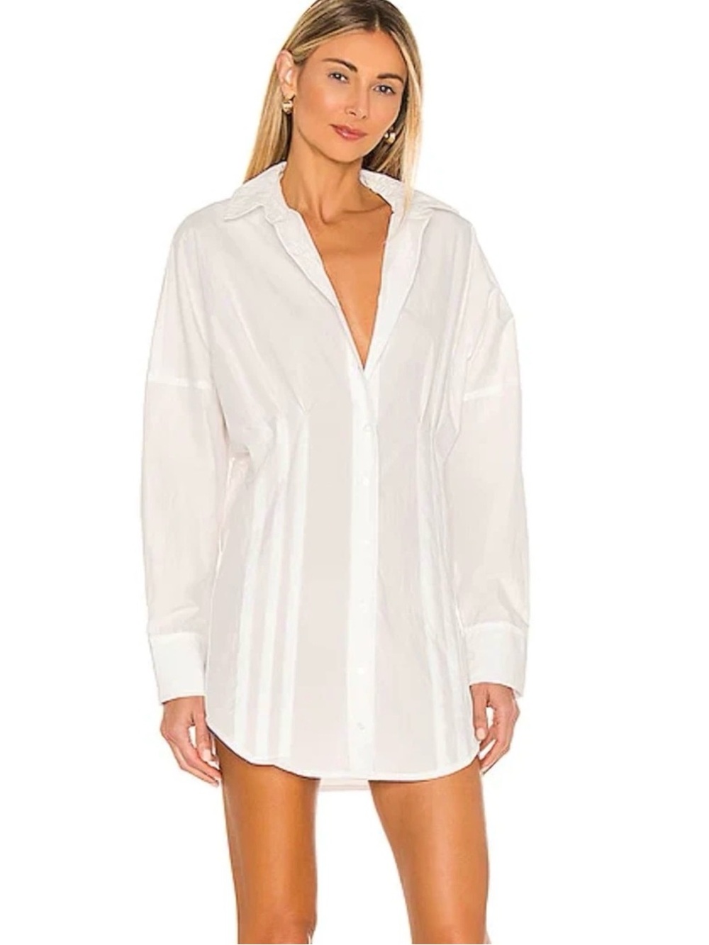 Free People White Button-Front Mini Shirt Dress